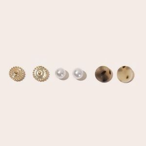 🆕 (3) Stud Earrings Tortoise Gold Pearl Dainty